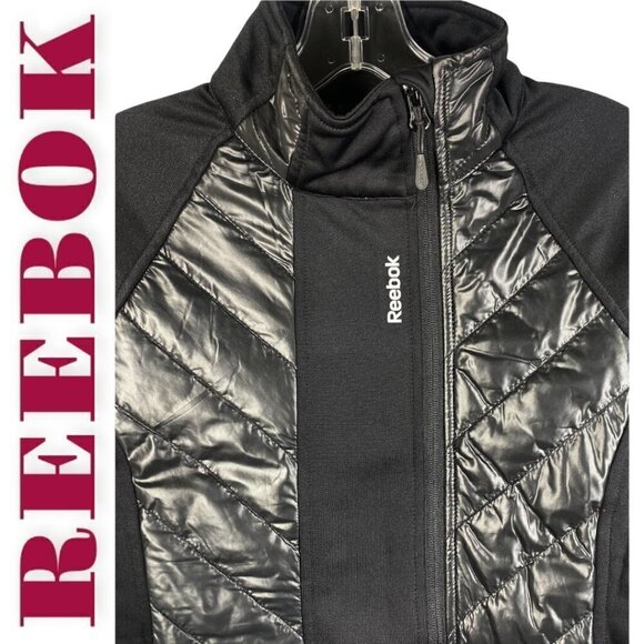 NWOT REEBOK Alpine Black Stretchy Quilted Mock Neck Full Zip Active Jacket Small - Picture 4 of 10
